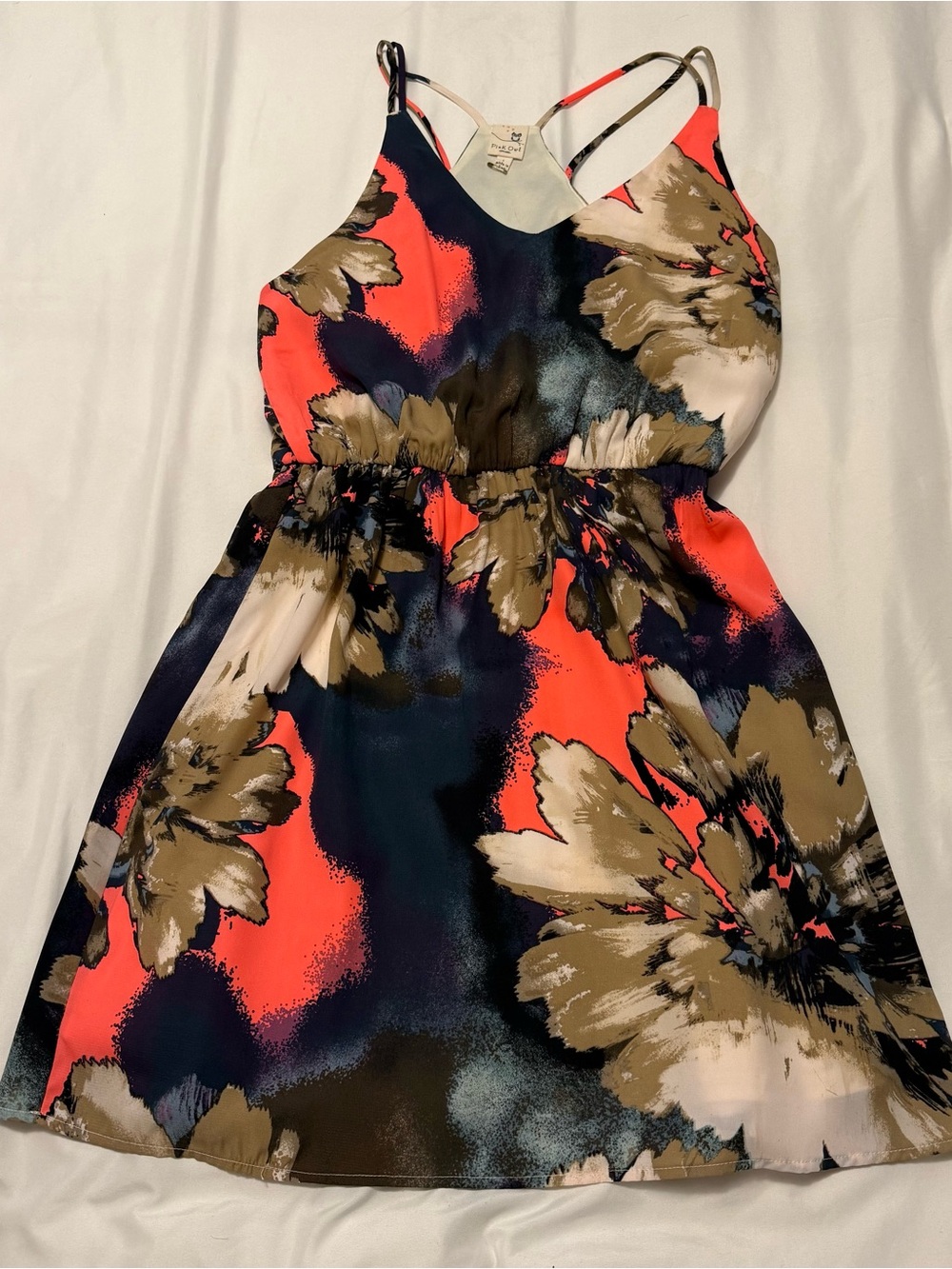Pink Owl Vibrant Coral, Navy & Cream Floral Sundress